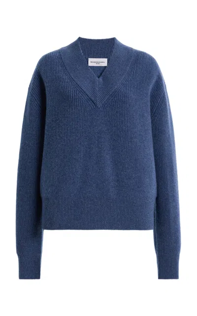 Brandon Maxwell Maris V-neck Cashmere Sweater In Blue