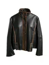 Brandon Maxwell Mason High-neck Leather Jacket In Brown