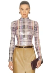 Brandon Maxwell Maven Paillette Mock Neck Shirt In Purple