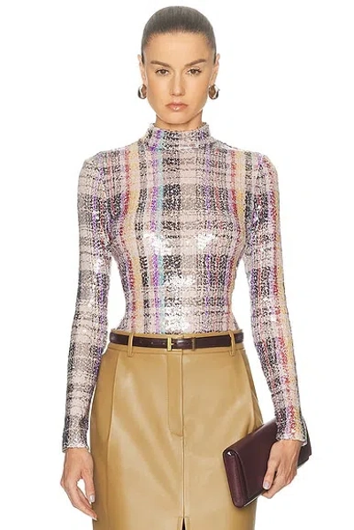 Brandon Maxwell Maven Paillette Mock Neck Shirt In Purple