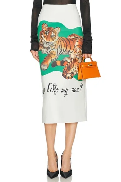 Brandon Maxwell The Mercer Tiger Print Pencil Skirt In White