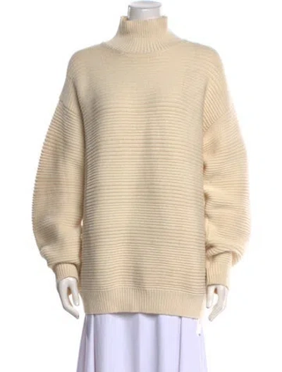 Pre-owned Brandon Maxwell Merino Wool Mock Neck Sweater In Neutral