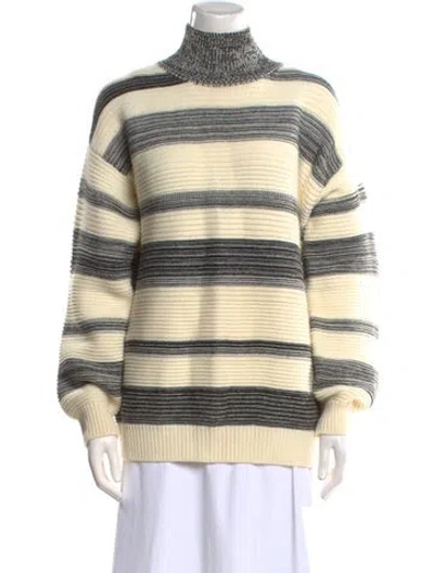 Pre-owned Brandon Maxwell Merino Wool Striped Sweater In Neutral