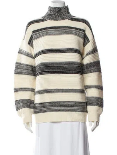Pre-owned Brandon Maxwell Merino Wool Striped Sweater In Neutral