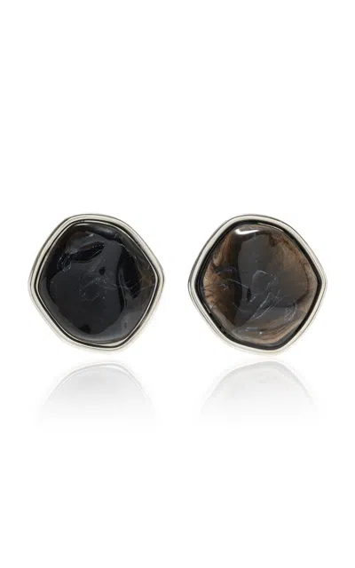 Brandon Maxwell Metal Trimmed Resin Earrings In Black