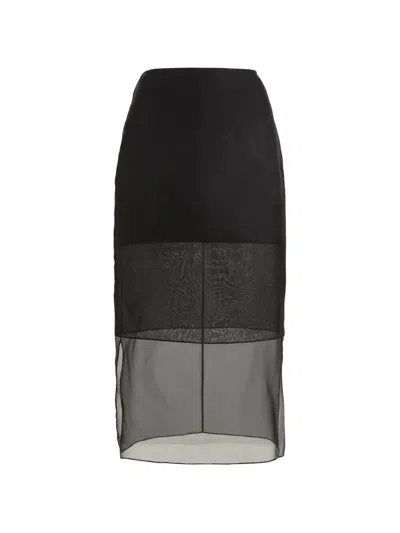Brandon Maxwell Midi Brett Sheer-panelled Skirt In Black