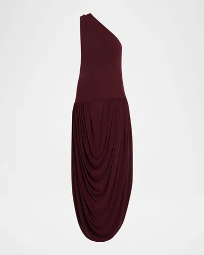 Brandon Maxwell Mila Draped One-shoulder Maxi Dress In Burgundy