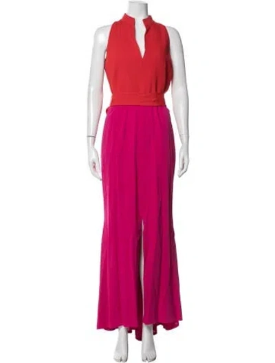 Pre-owned Brandon Maxwell Mock Neck Long Dress In Red