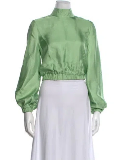Pre-owned Brandon Maxwell Mock Neck Long Sleeve Crop Top In Green