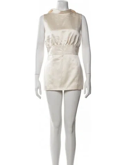 Pre-owned Brandon Maxwell Mock Neck Mini Dress In Neutrals