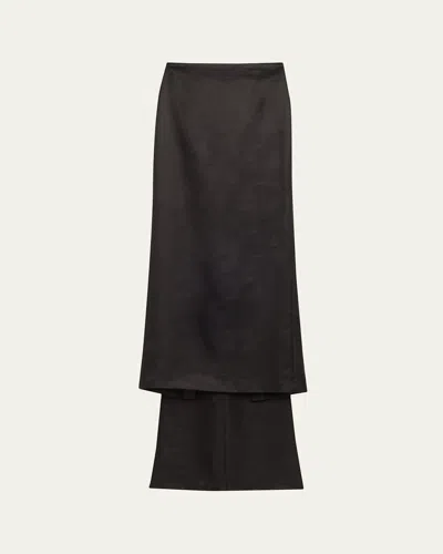 Brandon Maxwell Monroe Wool-silk Train Maxi Skirt In Brown