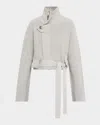 Brandon Maxwell Neal Zip-front Cashmere Sweater With Tie Belt In Multi