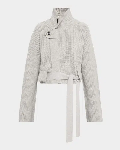 Brandon Maxwell Neal Zip-front Cashmere Sweater With Tie Belt