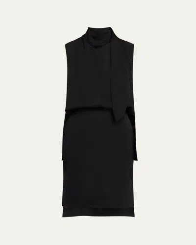 Brandon Maxwell The Noa Gathered Wool-twill Turtleneck Mini Dress In Black