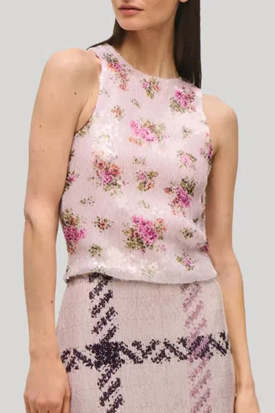 Brandon Maxwell Noemi Top In Pailette Blush Floral In Pink