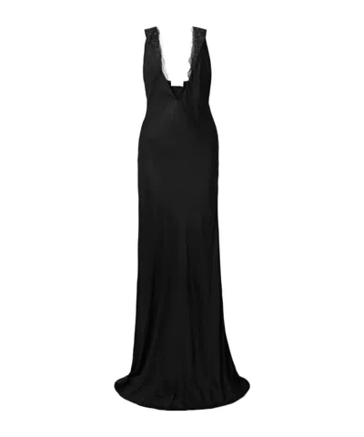 Brandon Maxwell Nude Rhinestone Strap Long Dress In Black