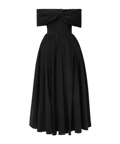 Brandon Maxwell Off-the-shoulder Cotton-blend Poplin Midi Dress In Black