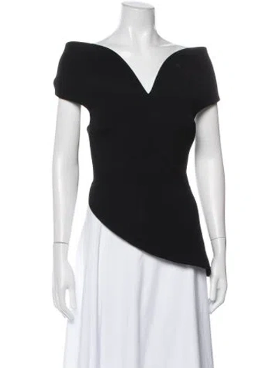 Pre-owned Brandon Maxwell Off-the-shoulder Short Sleeve Top In Black