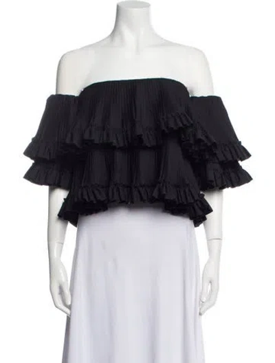 Pre-owned Brandon Maxwell Off-the-shoulder Three-quarter Sleeve Crop Top In Black