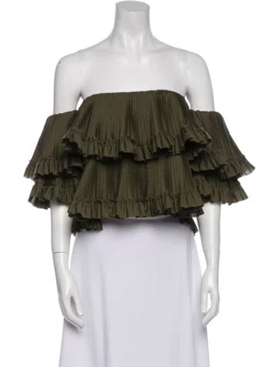 Pre-owned Brandon Maxwell Off-the-shoulder Three-quarter Sleeve Crop Top In Green