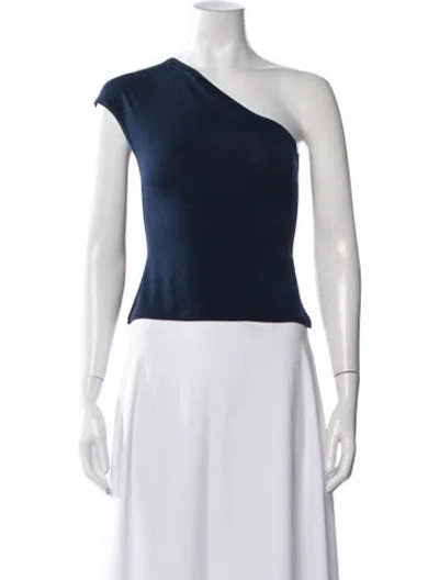 Pre-owned Brandon Maxwell One-shoulder Short Sleeve Top In Blue