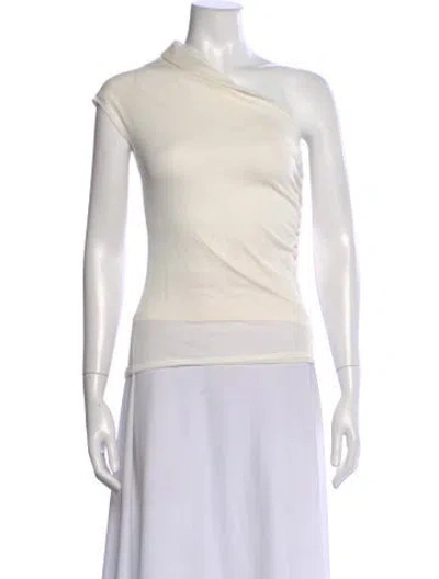Pre-owned Brandon Maxwell One-shoulder Short Sleeve Top In White
