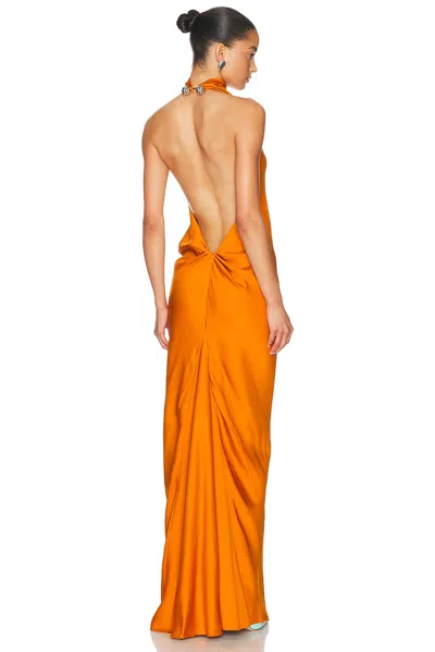 Brandon Maxwell Ophelia Sleeveless High Neck Gown In Orange