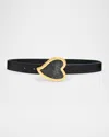 Brandon Maxwell Oversized Marble Heart Leather Belt In Black