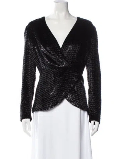 Pre-owned Brandon Maxwell Patterned V-neck Blouse In Black