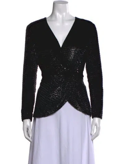 Pre-owned Brandon Maxwell Patterned V-neck Top In Black