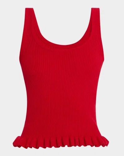Brandon Maxwell Phoebe Ruffle-hem Cashmere Knit Tank Top In Red