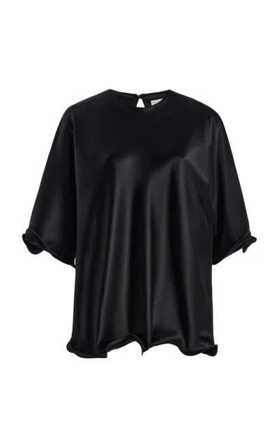 Brandon Maxwell Pippa Ripple Hem Silk Stretch Charmeuse Top In Black