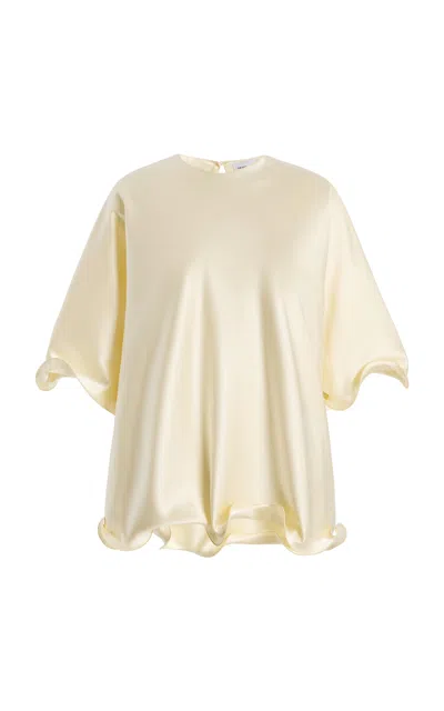 Brandon Maxwell Pippa Ripple Hem Silk Stretch Charmeuse Top In Yellow