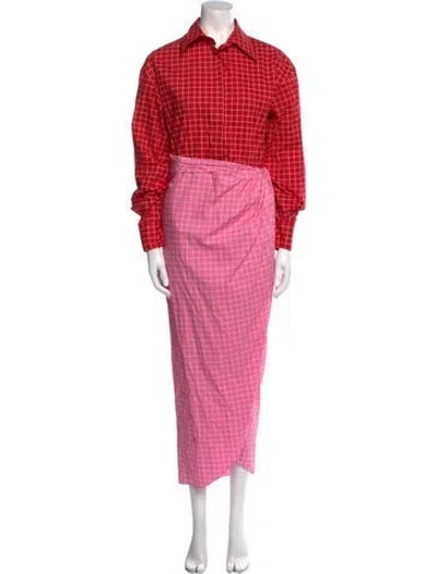 Pre-owned Brandon Maxwell Plaid Print Long Dress In Pink