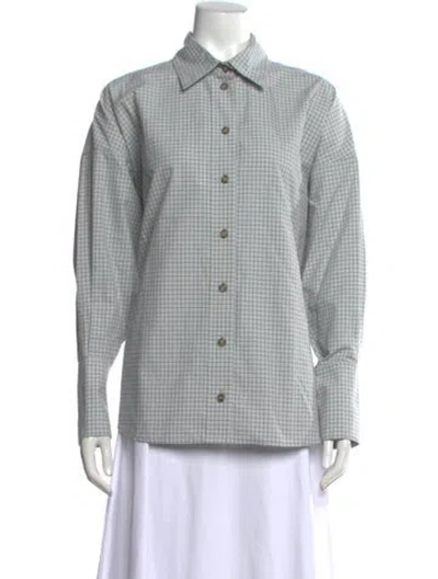 Pre-owned Brandon Maxwell Plaid Print Long Sleeve Button-up Top W/ Tags In Multicolor