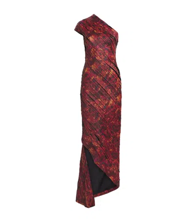 Brandon Maxwell Pleated Karina Maxi Dress In Brown