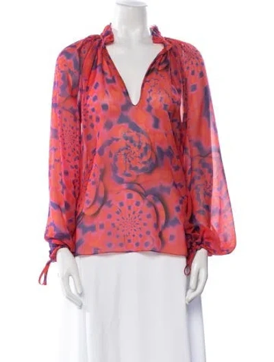 Pre-owned Brandon Maxwell Printed V-neck Blouse In Pink