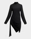 Brandon Maxwell The Raina Silk Midi Dress With Neck Scarf In Black