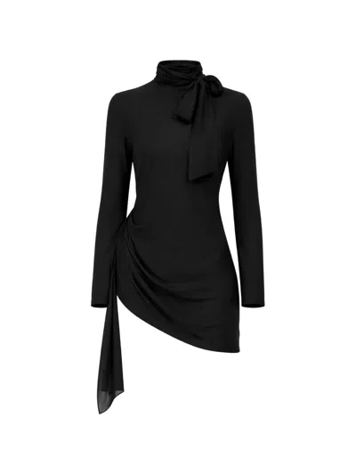 Brandon Maxwell Raina Tie-neck Mini Dress In Black