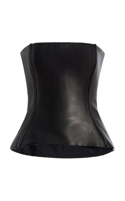 Brandon Maxwell Rhodes Strapless Lamb Leather Top In Black