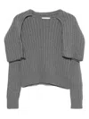 Brandon Maxwell Ribbed Scarf-detail Sweater In Gray