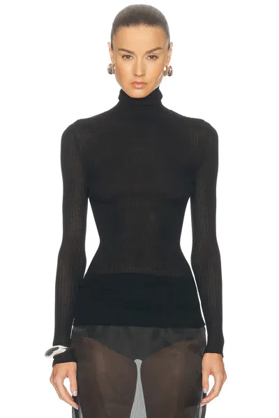 Brandon Maxwell Ribbed Turtleneck Top In Black