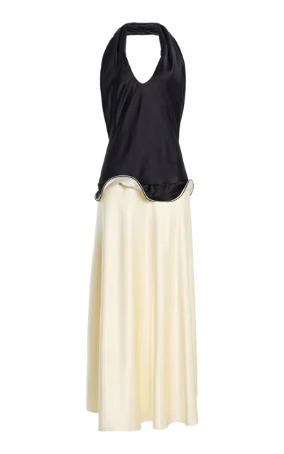 Brandon Maxwell Romy Ruffle Stretch-silk Charmeuse Maxi Dress In Multi