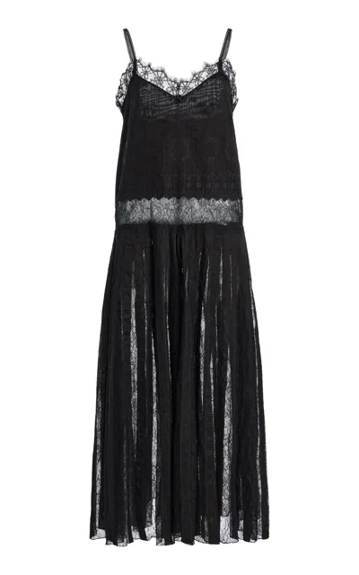 Brandon Maxwell Rooney Embroidered Lace Cotton Midi Slip Dress In Black