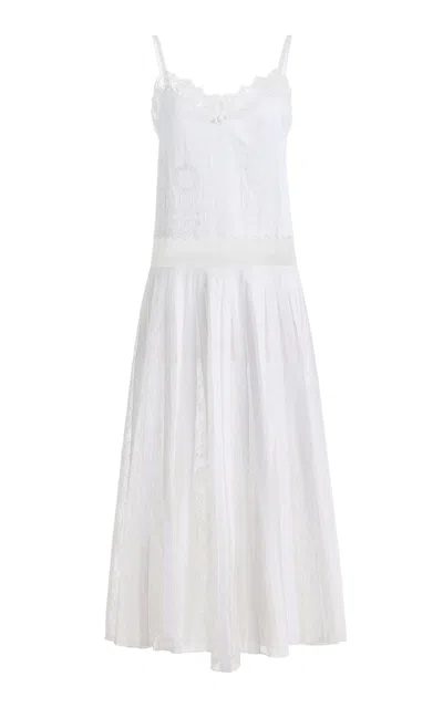 Brandon Maxwell Rooney Embroidered Lace Cotton Midi Slip Dress In Neutral