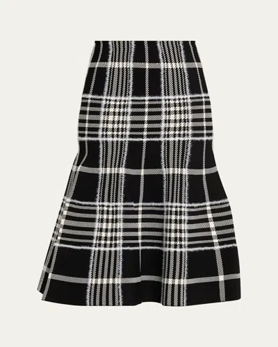Brandon Maxwell Rory Check Flare Midi Skirt In Black