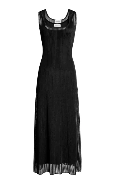 Brandon Maxwell Rue Pointelle Midi Dress In Black