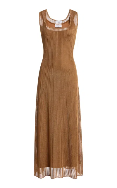 Brandon Maxwell Rue Pointelle Midi Dress In Brown