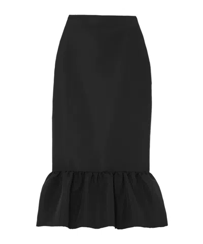 Brandon Maxwell Ruffled Silk-twill Midi Skirt In Black