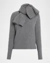 Brandon Maxwell Ryan Scarf Cashmere Rib Sweater In Gray